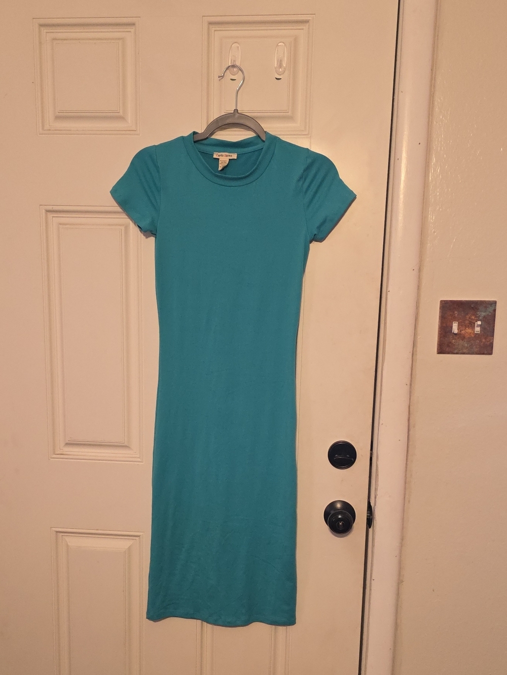 Slim Fit Short Sleeve Teal Midi Dress
